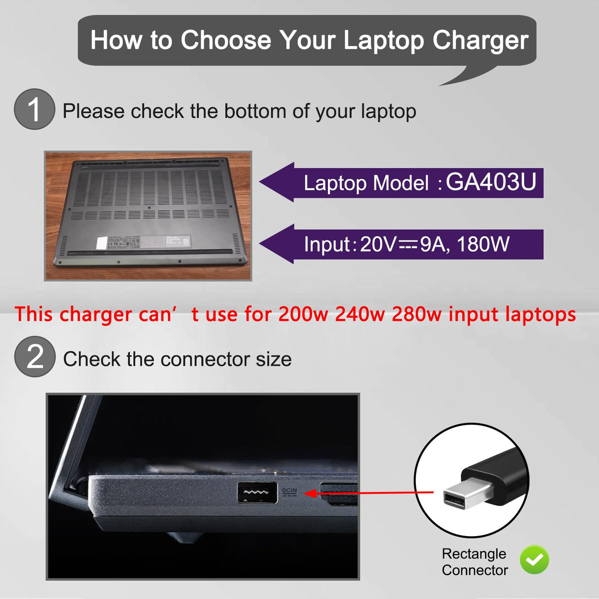 JUYOON adapter in use with GA403 laptop demonstrating reliable power delivery