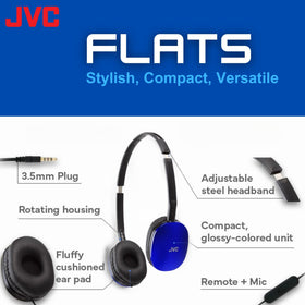 JVC Colorful Flats with remote and mic for clear hands-free calls.