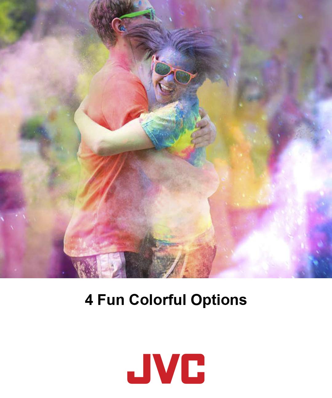 JVC earbuds worn in ear demonstrating secure fit for active movement