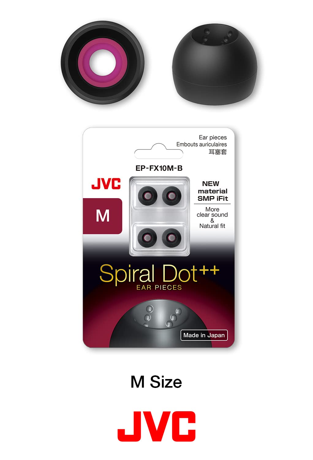 JVC EPFX10 four-tips set enables size swaps for comfort.