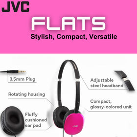 JVC Flats on-Ear Headphones 30mm drivers deliver powerful sound.