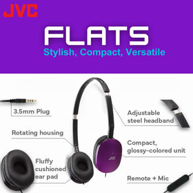 JVC Flats on-Ear headphones with 30mm driver delivering rich, dynamic sound.