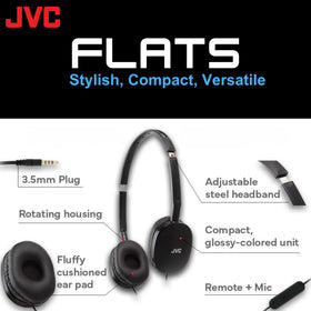 JVC flats on-ear headphones with 30mm driver for dynamic sound