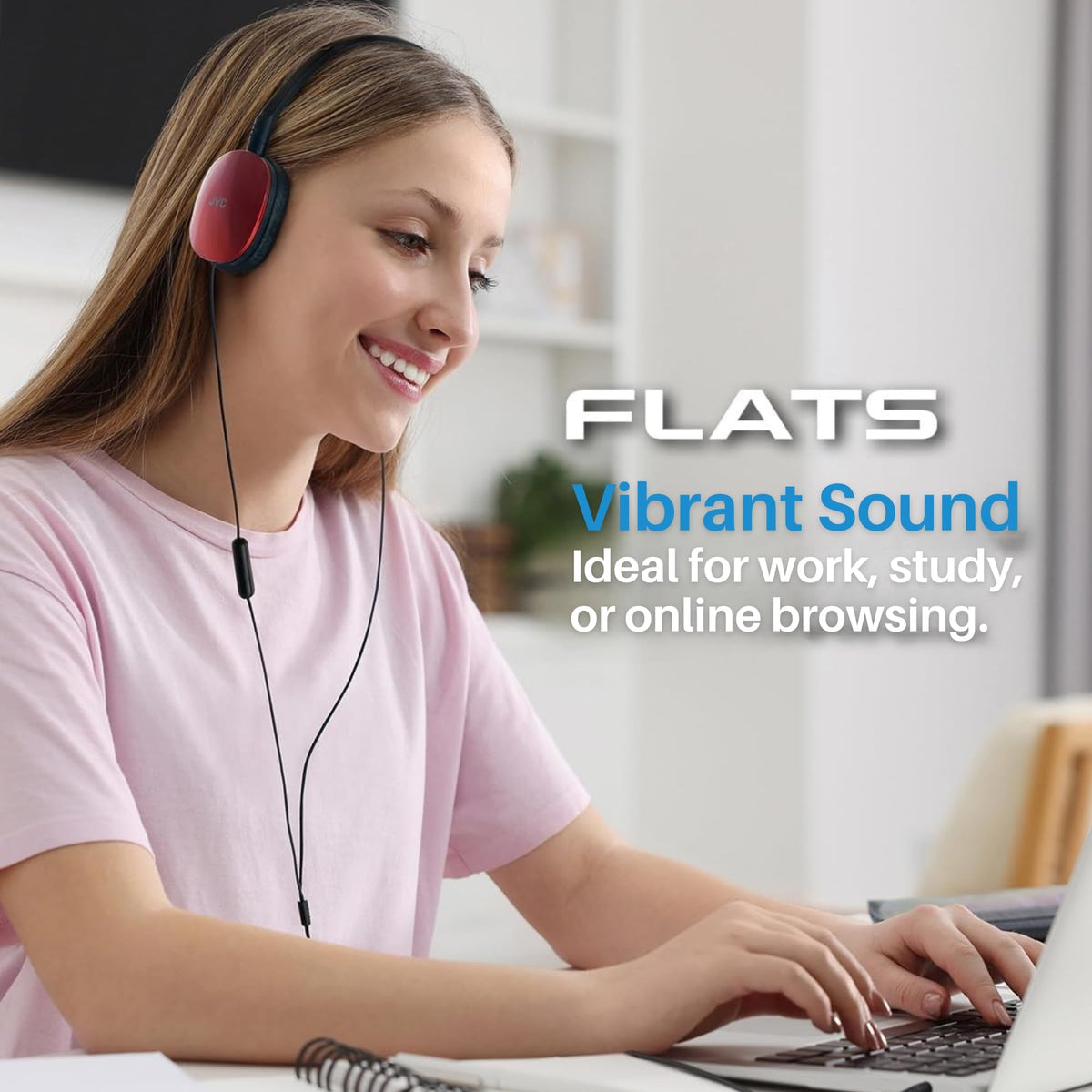 JVC Flats on-ear headphones with built-in mic for hands-free calls.