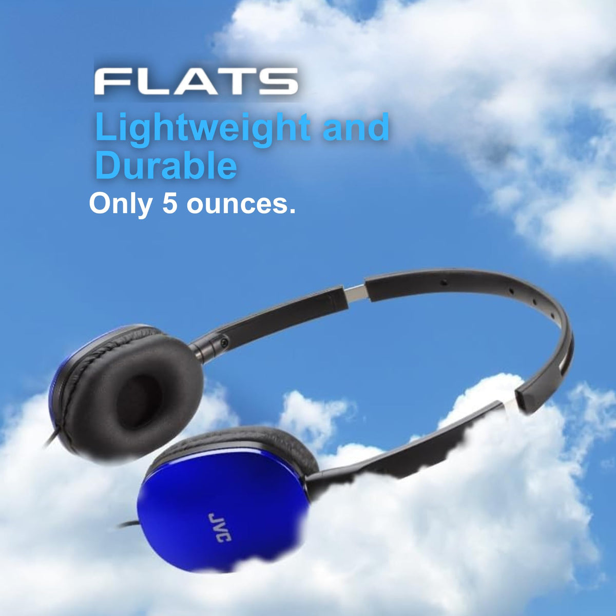 JVC Flats On-Ear headphones fold flat, perfect for travel and streamlined workspace.