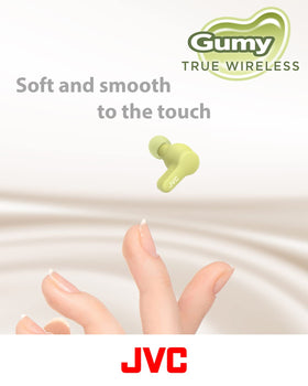 JVC Gumy earbud close-up showing soft-touch detail for comfortable wear