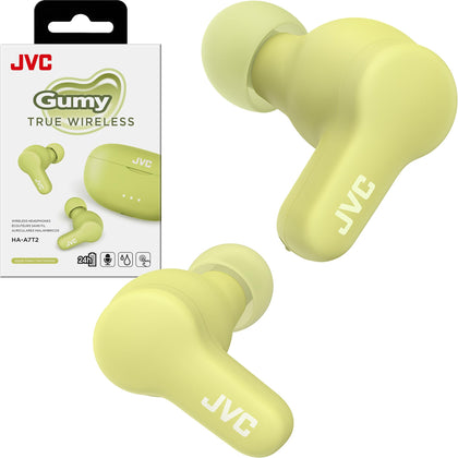 JVC Gumy front packaging showing earbuds and case, clear product presentation