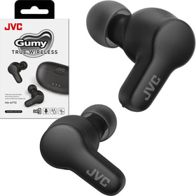 JVC Gumy Mini earbuds in a compact charging case for on-the-go power