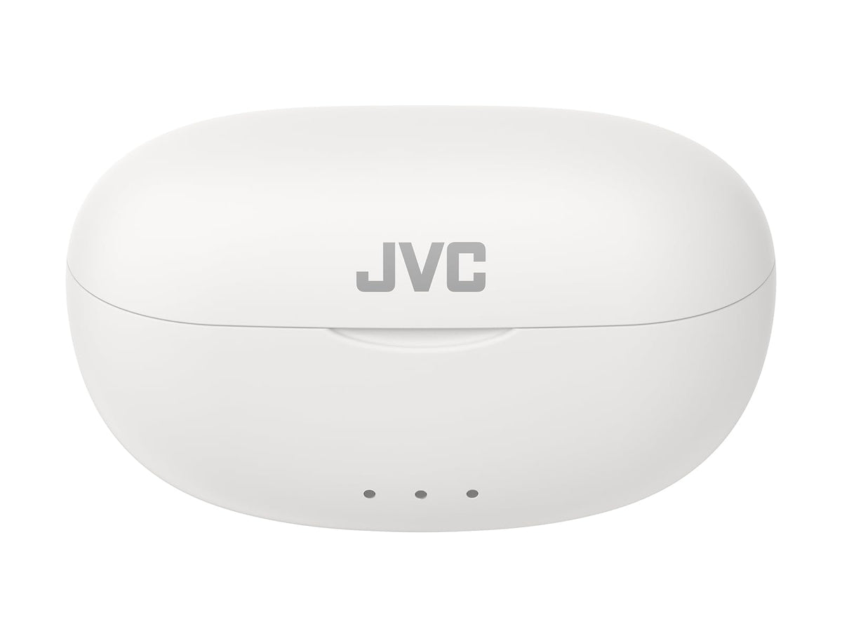 JVC Gumy Mini earbuds worn in ear for secure, active-fit during workouts.
