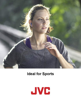 JVC HA-EN10B on gym equipment highlighting sweat-proof durability benefit