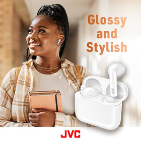 JVC HAA4TW charging case open showing portable power for longer listening