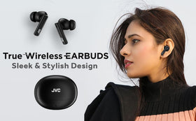 JVC HAB6TB charging case with USB-C port for quick top-ups.