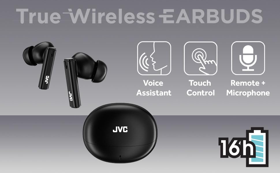JVC HAB6TB true wireless earbuds seated in-ear for secure comfort.