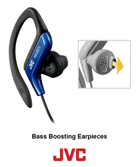JVC HA-EB75BA black earclip shows adjustable clip for a snug fit during workouts.