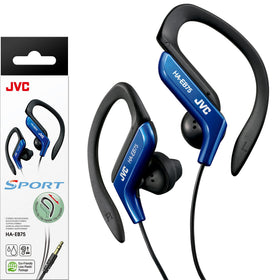 JVC HA-EB75BA blue earclip in action for secure workouts.