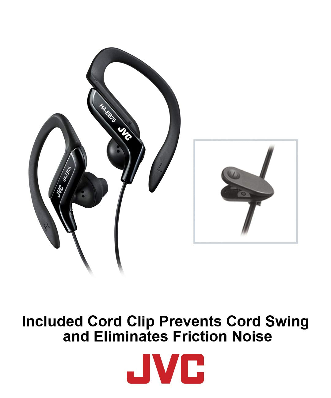JVC HA-EB75BA four-foot cord with friction noise reduction for smooth movement.