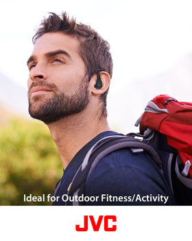 JVC HAEC25TB in-ear sport fit showing breathable open-type piece