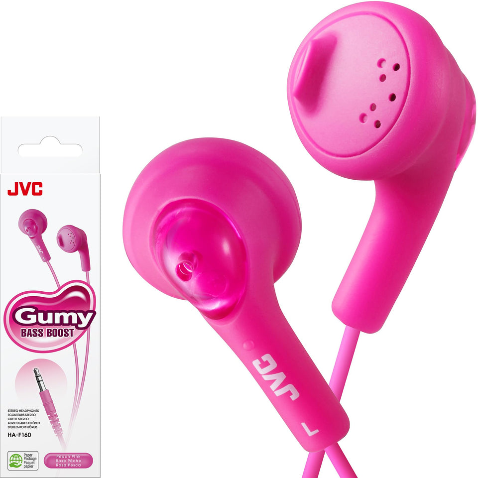 JVC HAF160P Gumy Ear Buds Pink, front view, comfortable fit for daily listening.