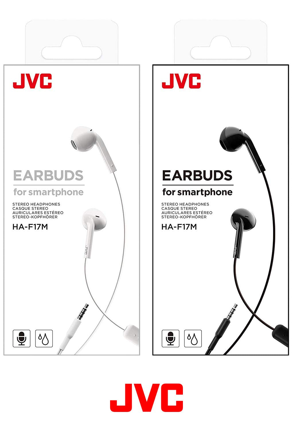 JVC product packaging and label displaying model HAF17MW and included cable