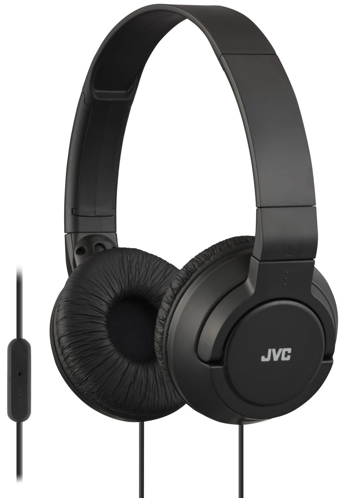 JVC HASR185B on-ear headphones in black with foldable design for portable listening.