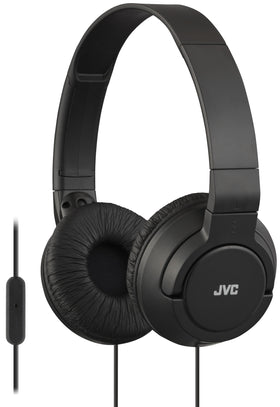 JVC HASR185B on-ear headphones in black with foldable design for portable listening.