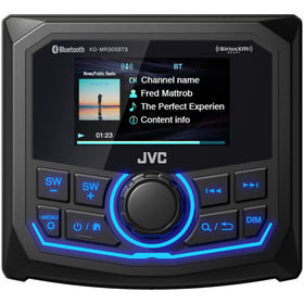 JVC KD-MR305BTS marine gauge receiver front panel with clear 2.7-inch LCD for easy navigation.