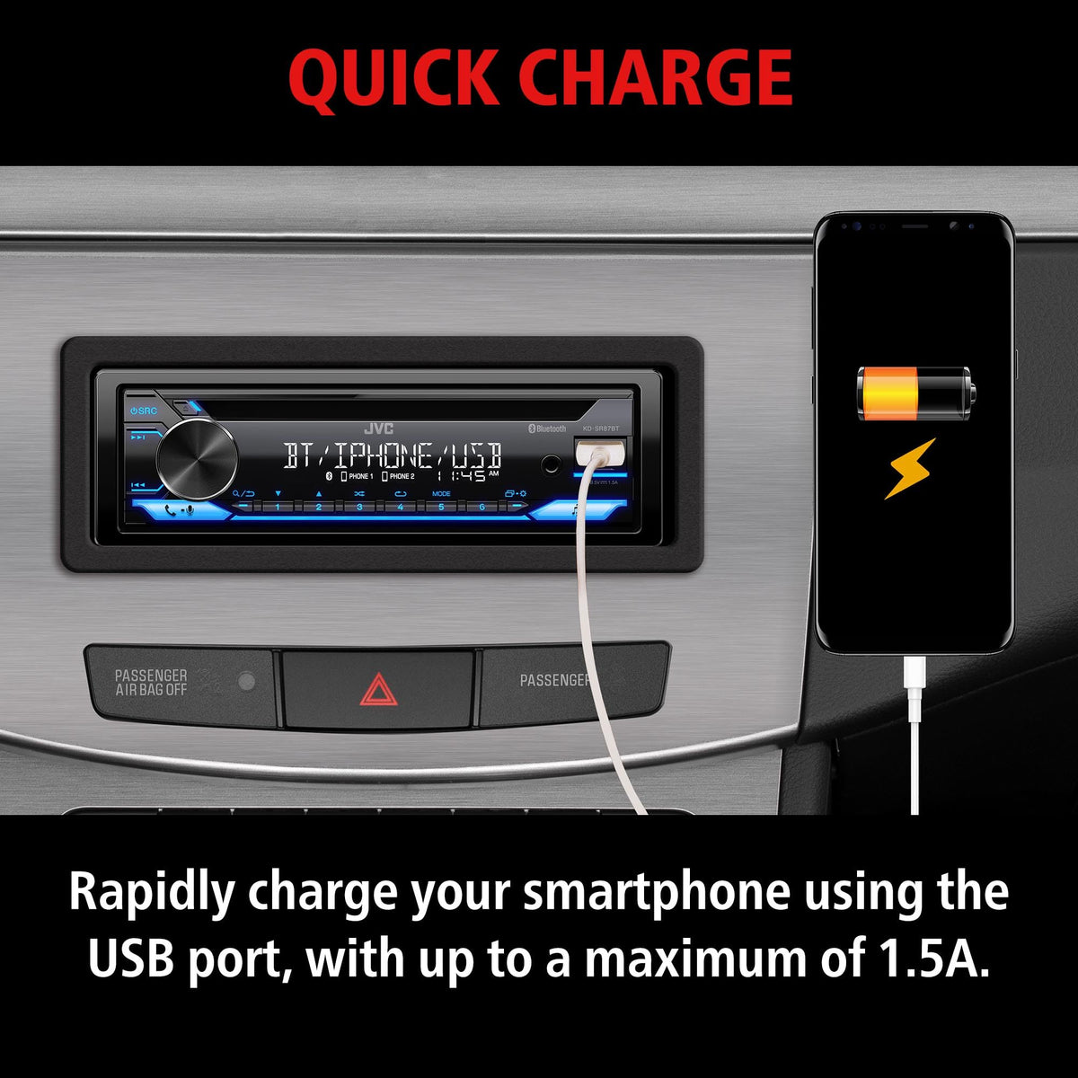 JVC KD-SR87BT 13-band EQ for customized sound balance during commutes.