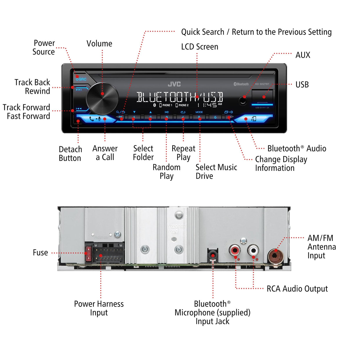 JVC KD-SX27BT 13 band EQ for detailed sound tuning