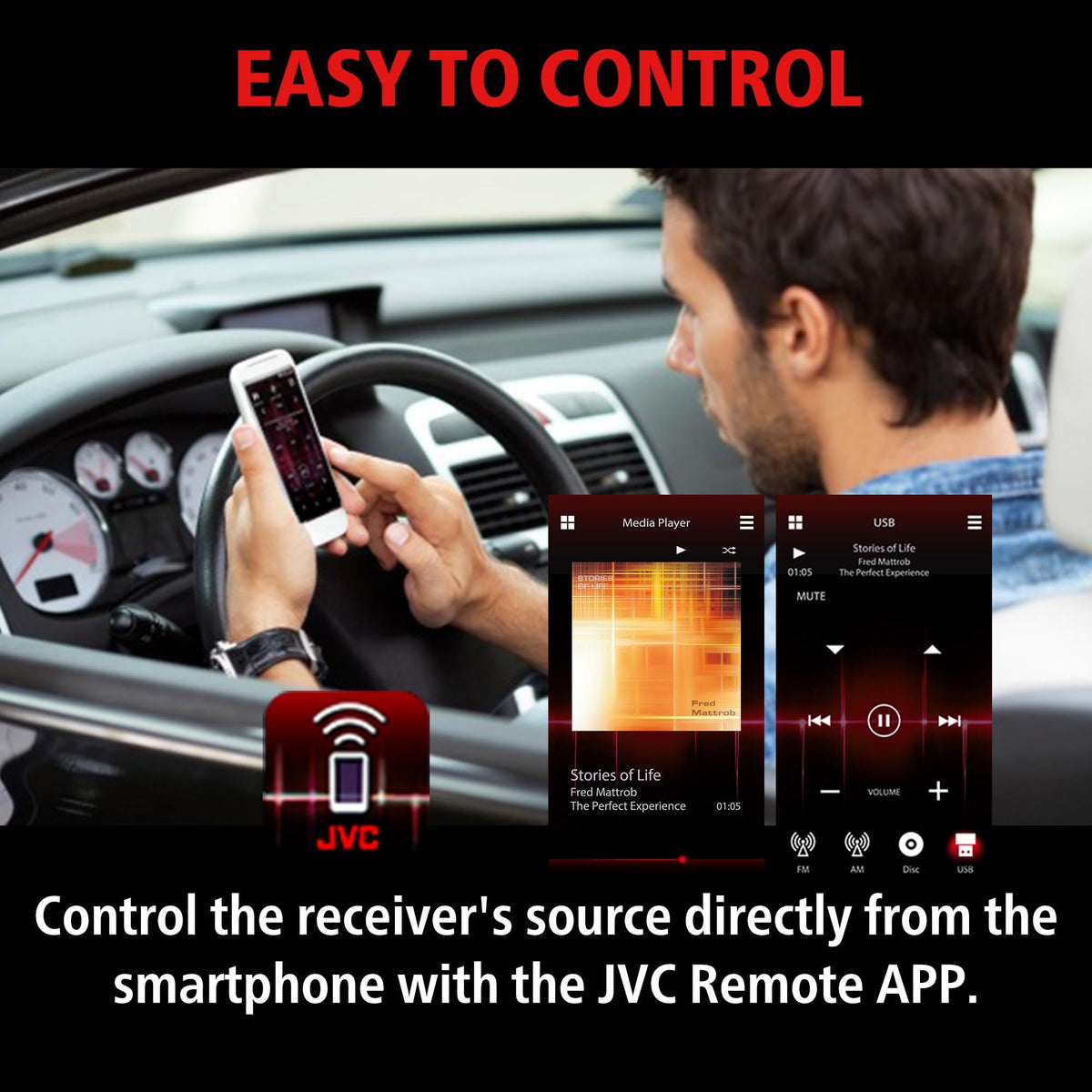 JVC KD-SX27BT USB 1.5A fast charging in vehicle