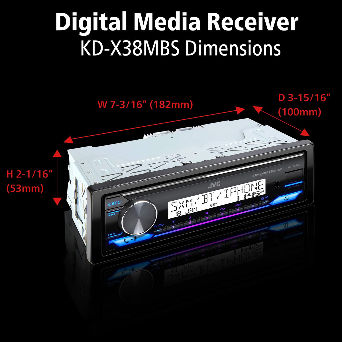 JVC KD-X38MBS SiriusXM ready badge indicating satellite radio access