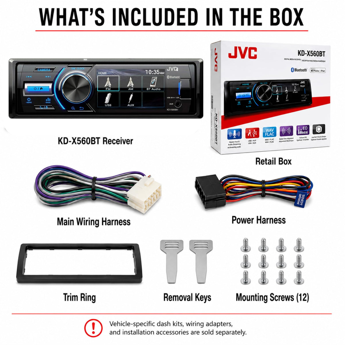 JVC KD-X560BT compatible with iPhone and Android devices