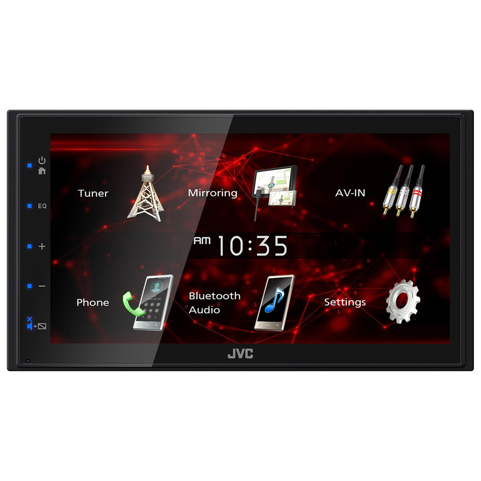 JVC KW-M180BT front panel display enables easy navigation on the road.