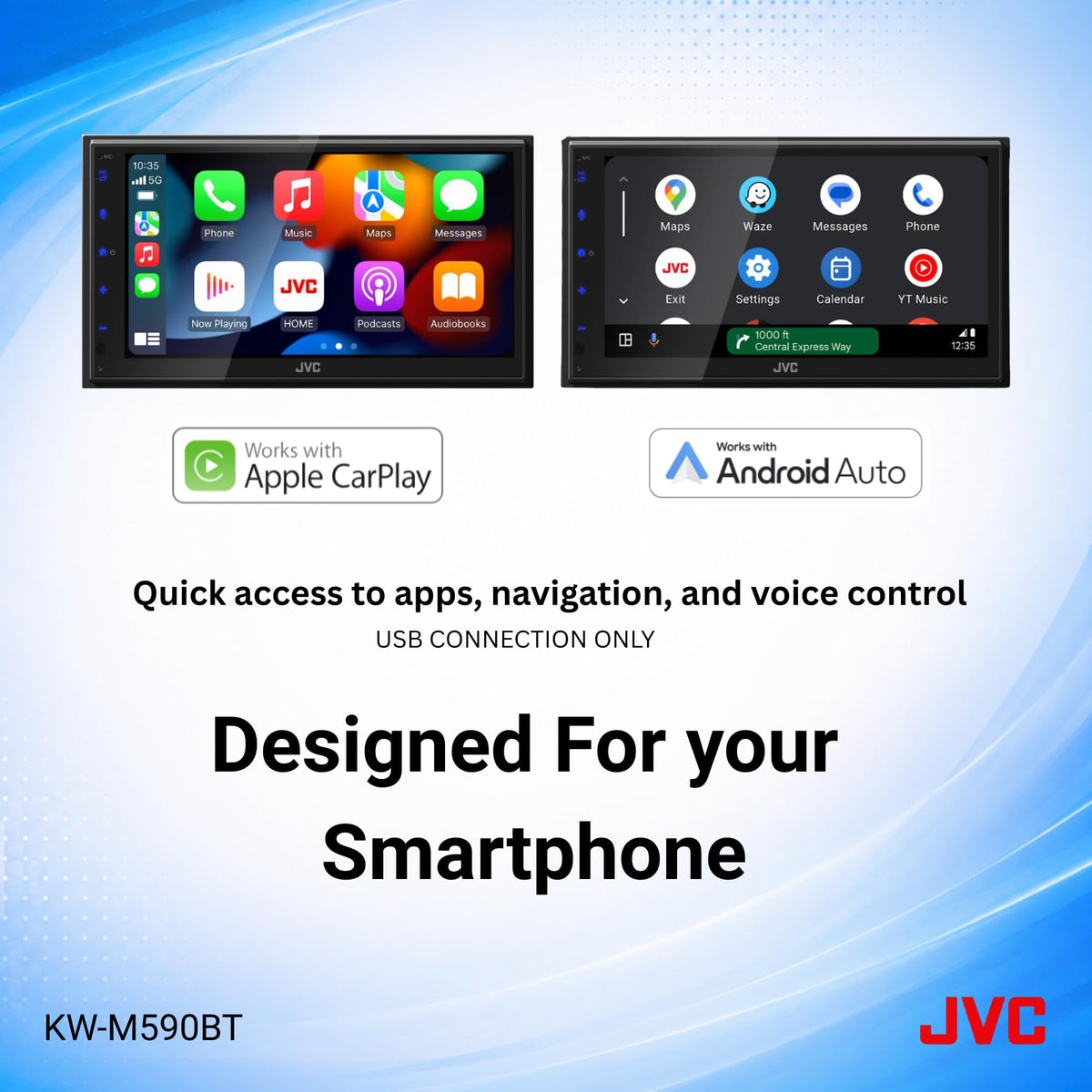JVC KW-M590BT Apple CarPlay and Android Auto for seamless app access
