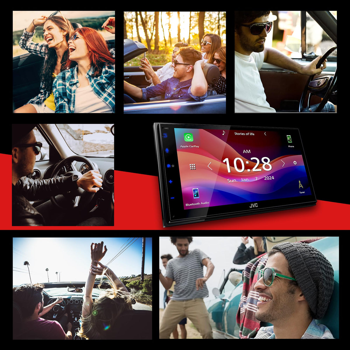 JVC KW-M595BT USB connection enables CarPlay and Android Auto.