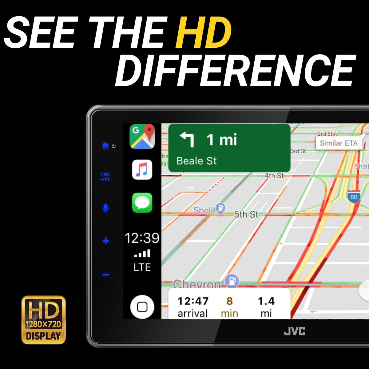 JVC KW-Z900W HD touchscreen with bright colors and sharp detail