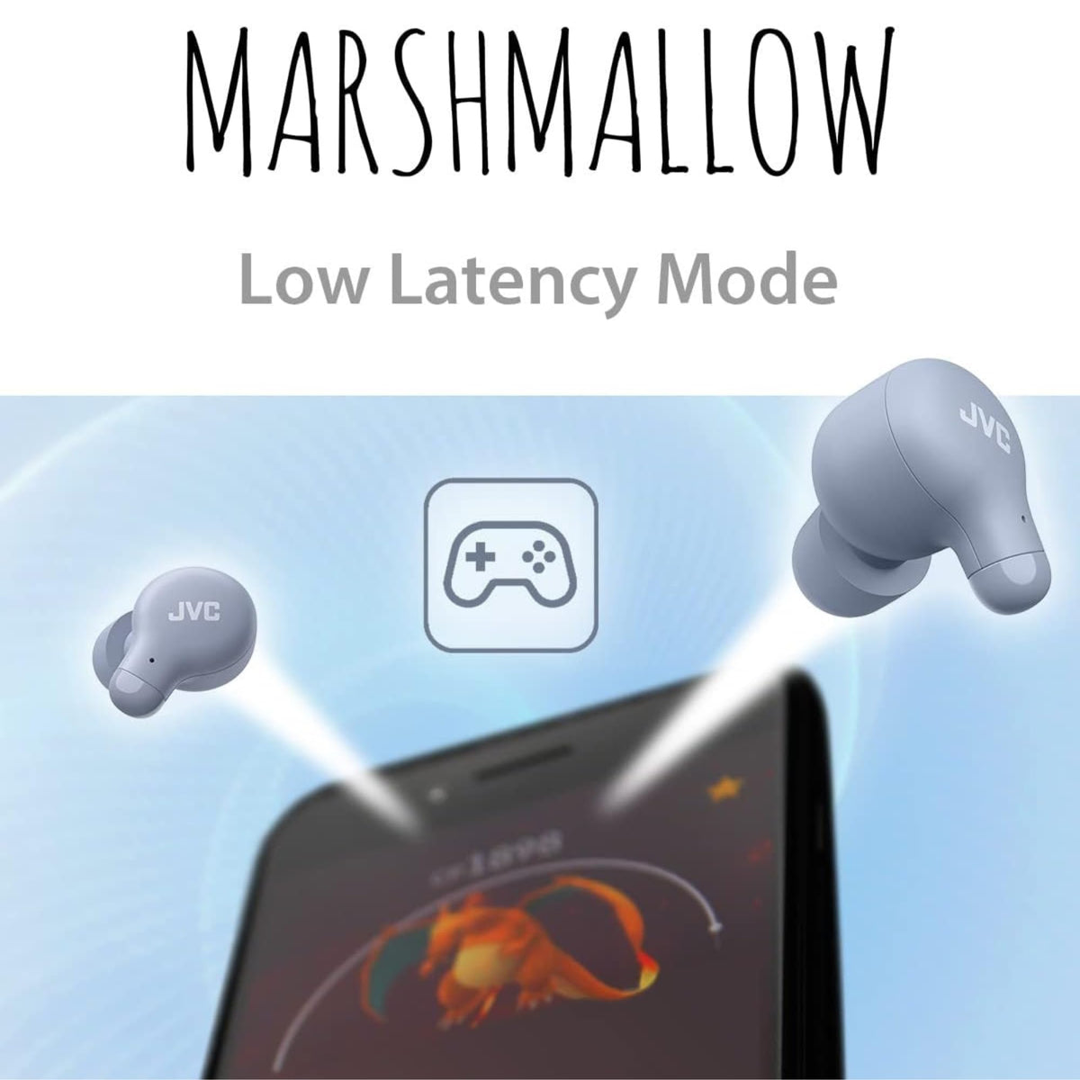 JVC Marshmallow worn in ear illustrating secure fit and discreet look