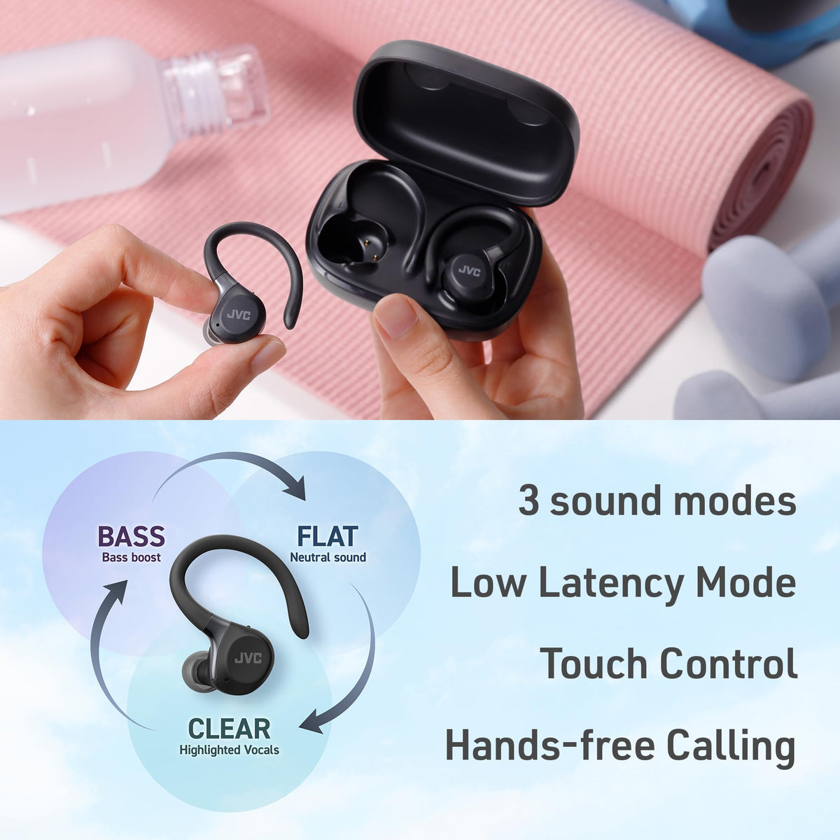 JVC lifestyle image of runner wearing earbuds showing waterproof durability and focus