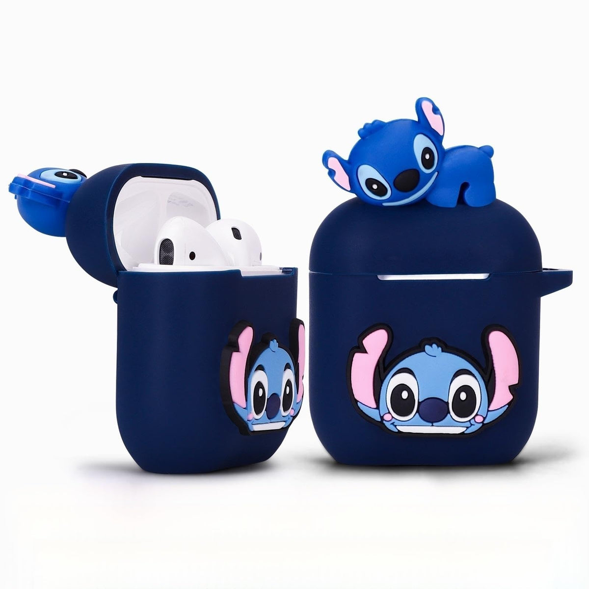 JWDWYX 3D cartoon silicone AirPods case with carabiner clip protects against dust and drops