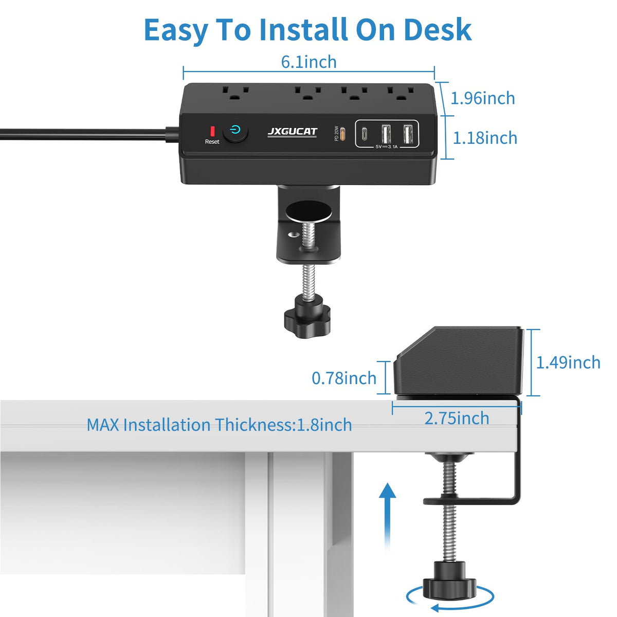JXGUCAT 10 ft cord helps tidy cables across the workspace.