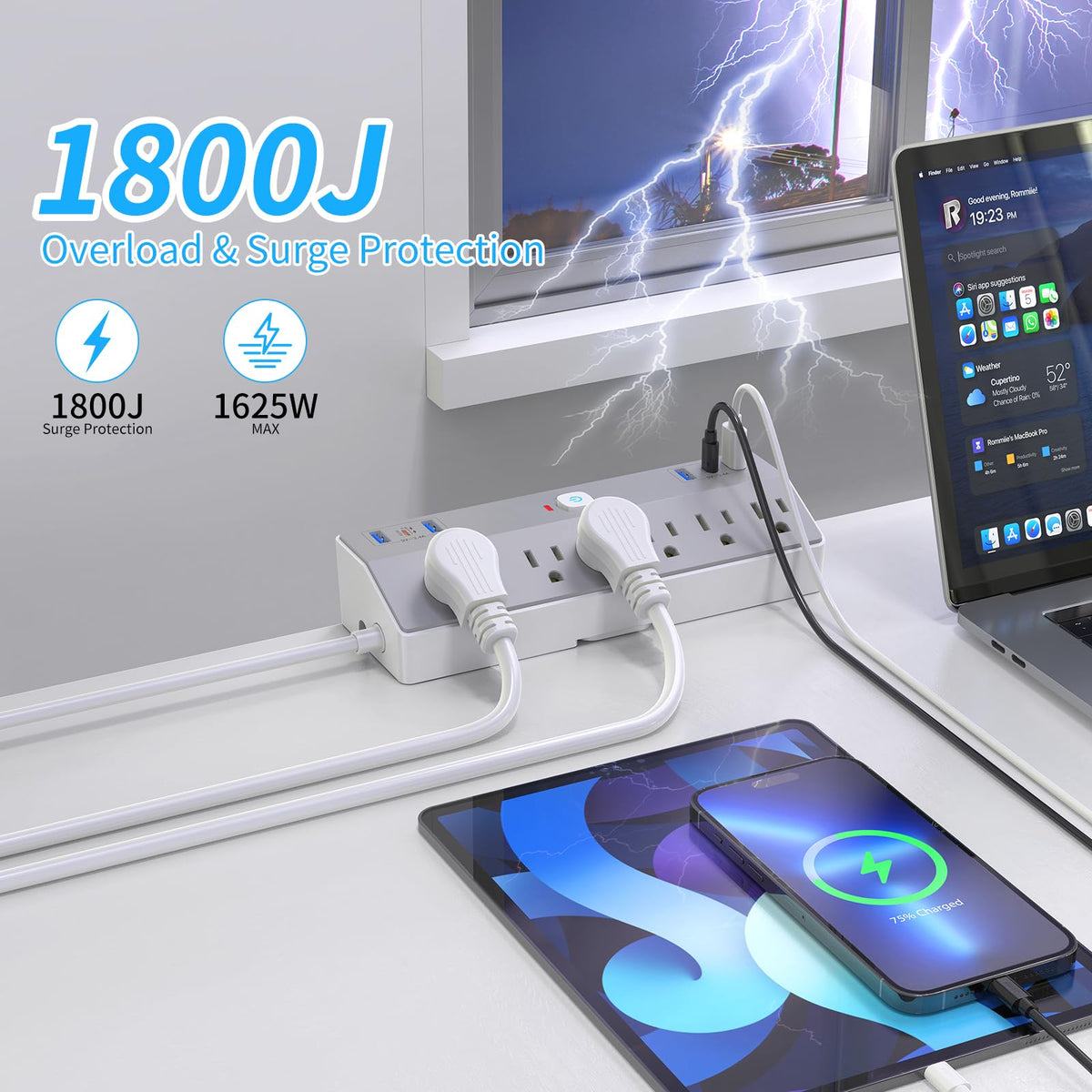 JXGUCAT spaced AC outlets detail enabling large adapter compatibility