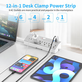 JXGUCAT clamp close-up illustrating secure desk attachment benefit