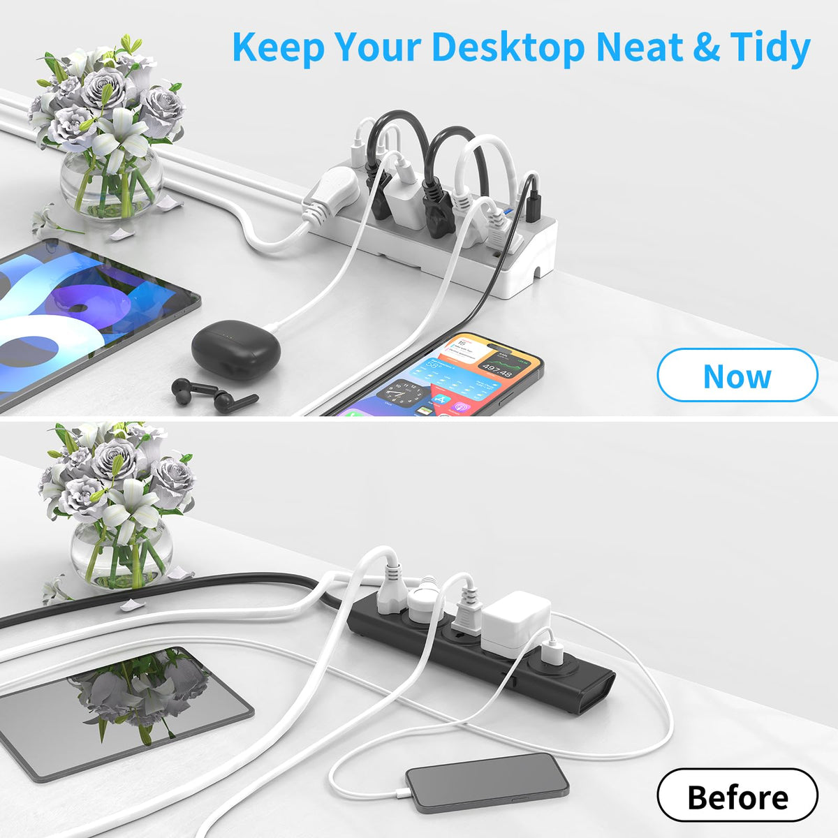 JXGUCAT flat plug and 10ft cord showing flexible placement benefit