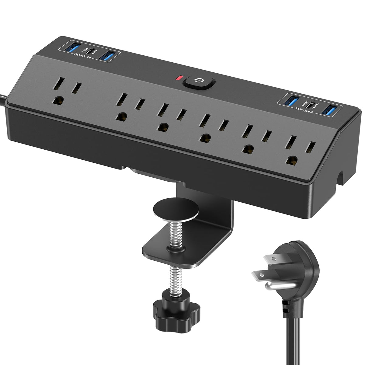 JXGUCAT front view clamped on desk for organized power access