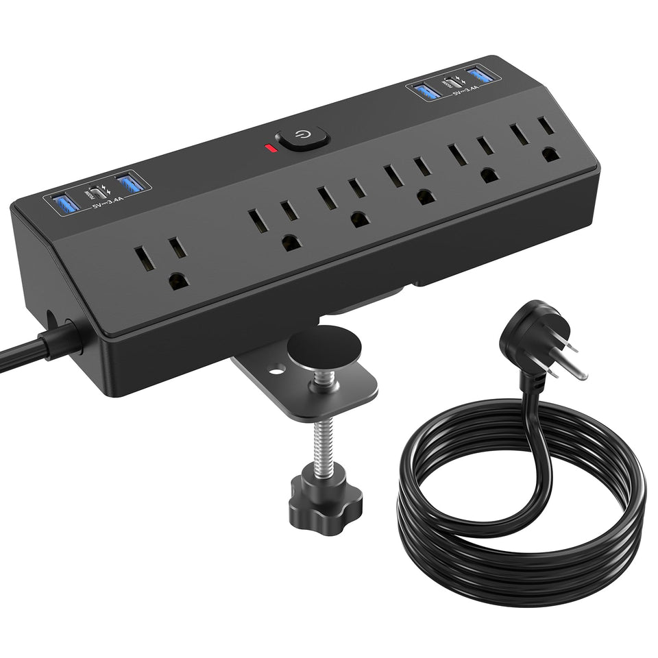 JXGUCAT front view showing outlets and USB ports for organized charging