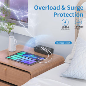 JXGUCAT surge protector with a red reset button for reliable protection.