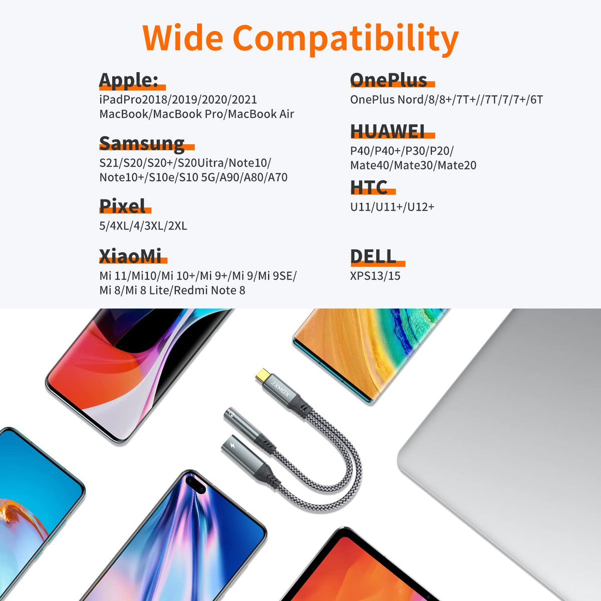 JXMOX USB-C to 3.5mm adapter travel-friendly design for listening on the go.