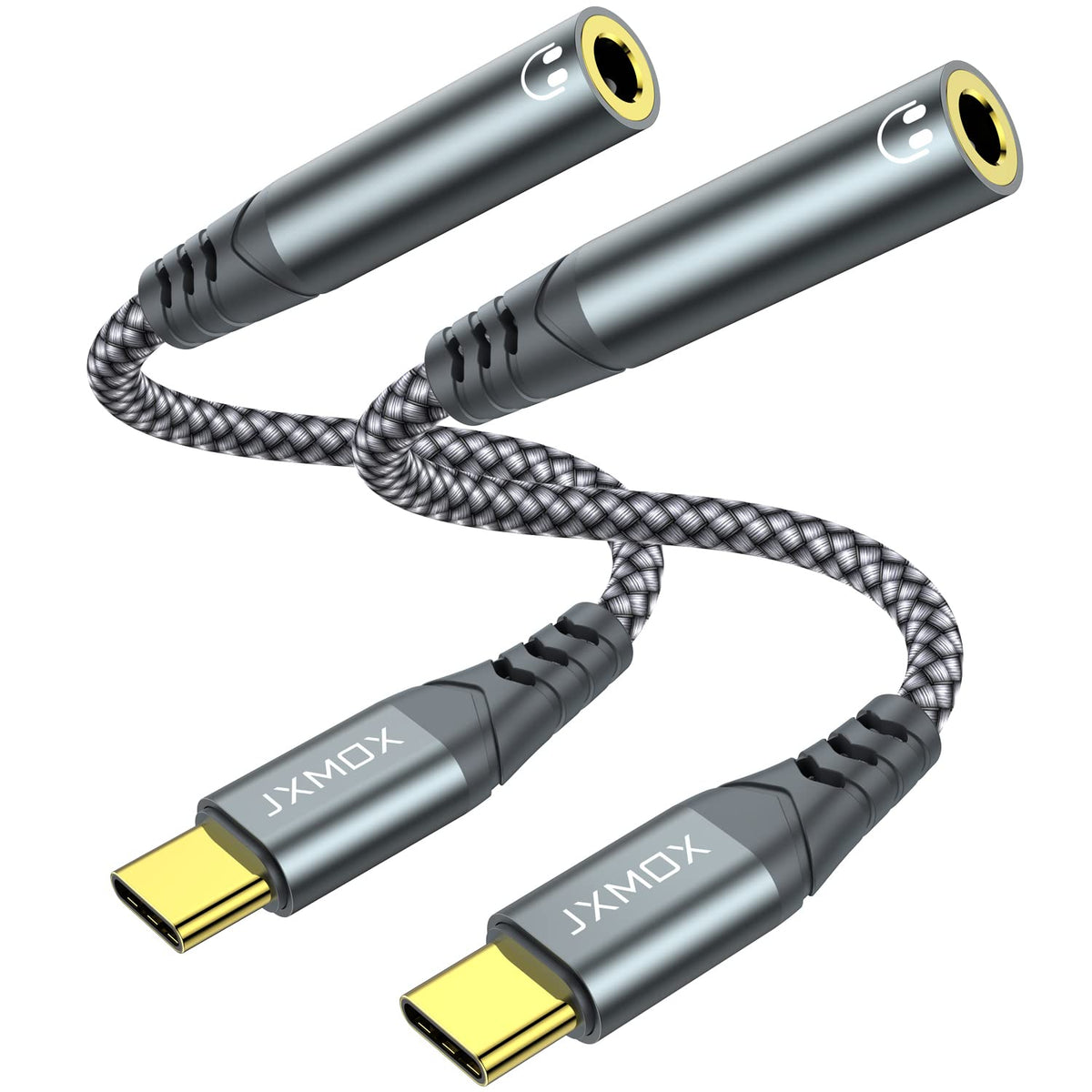 JXMOX USB-C to 3.5mm adapter 2-pack delivers portable high-fidelity audio.