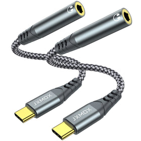 JXMOX USB-C to 3.5mm adapter 2-pack delivers portable high-fidelity audio.