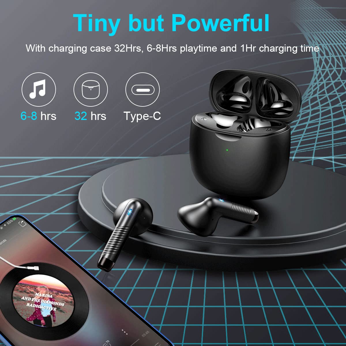 Jxrev earbuds offer up to 32 hours total playtime with case.