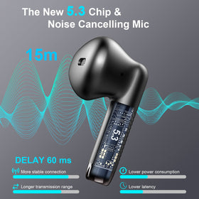 Jxrev earbuds seated securely for in-ear fit during workouts.